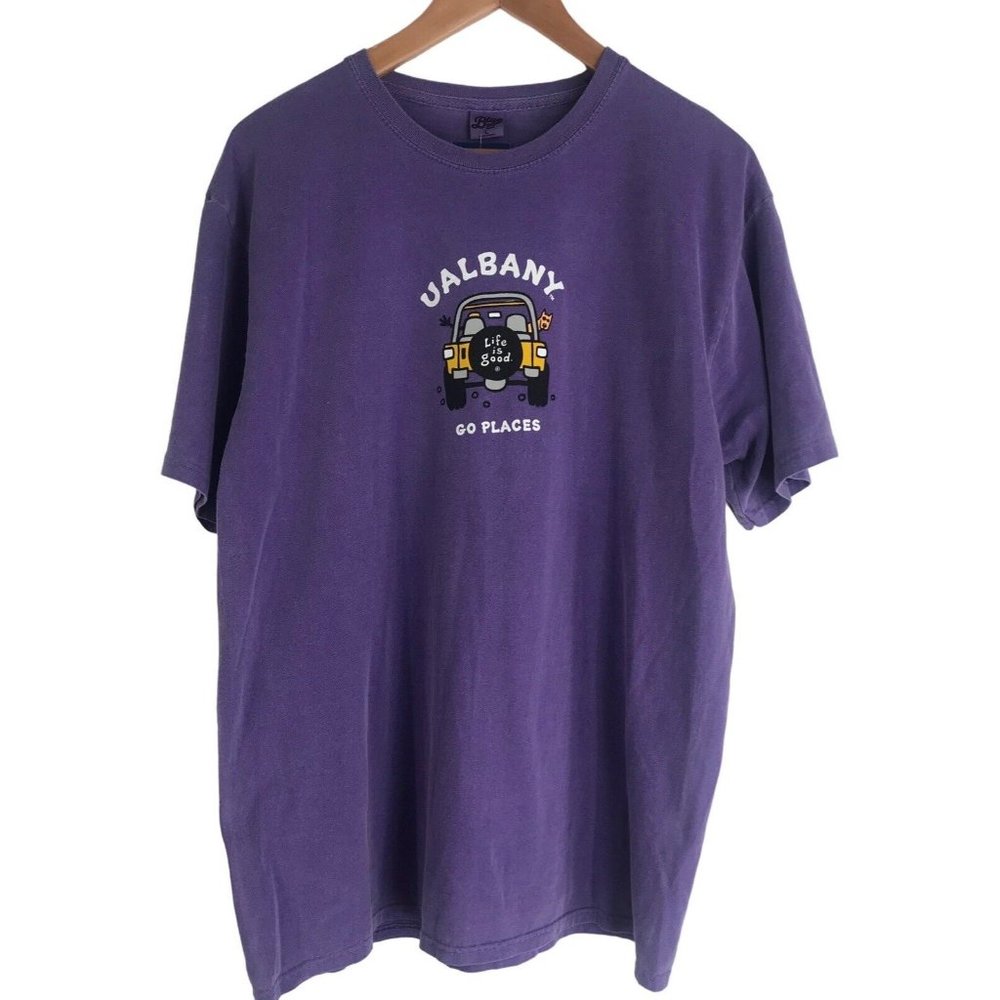 Life Is Good Shirt Mens Size Large L Jeep Go Places Purple Short Sleeves